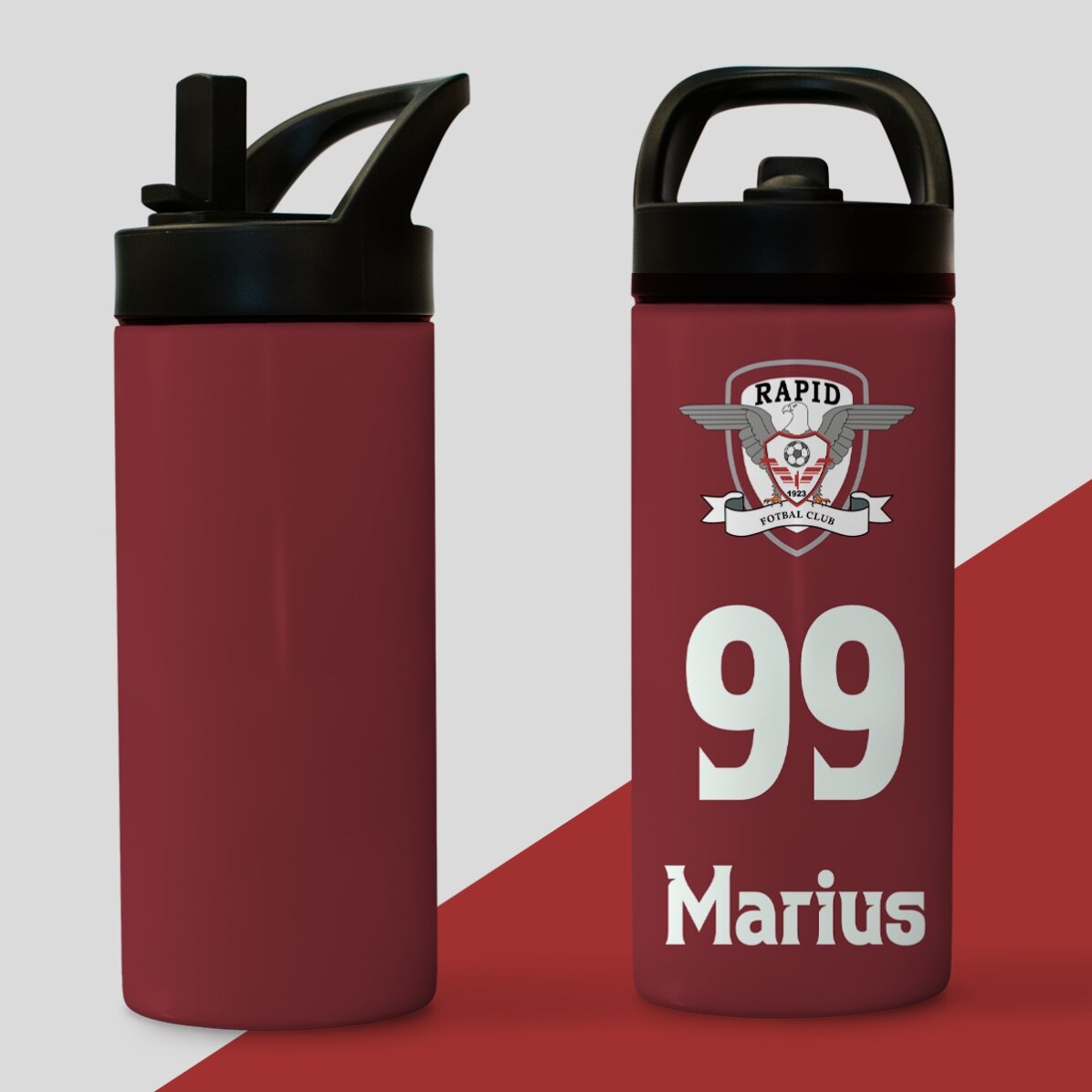 Termos FC Rapid cu mâner și pai personalizat cu nume și număr