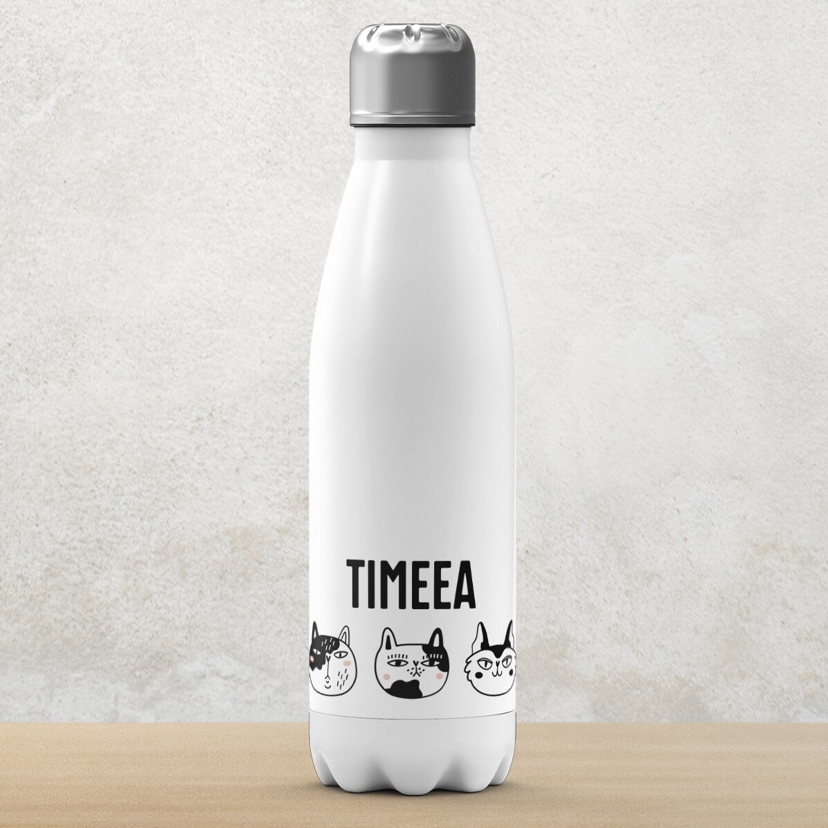 Termos cu bază albă personalizat cu nume - Cats