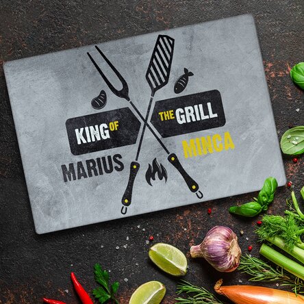 Tocător de sticlă personalizat cu text - King of the grill