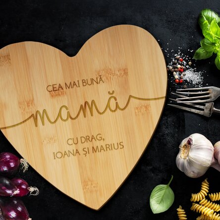 Tocător în formă de inimă personalizat cu text - Best mom