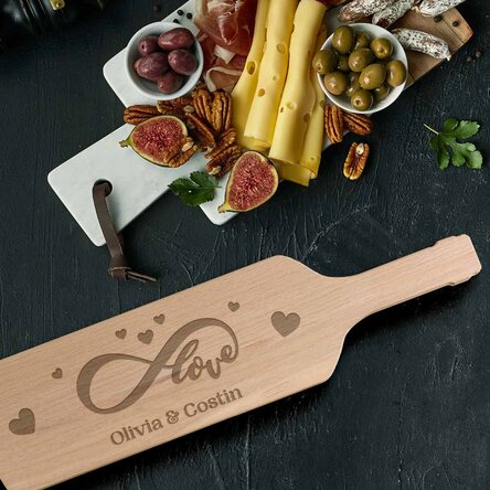 Tocător pentru brânzeturi în formă de sticlă personalizat - Love