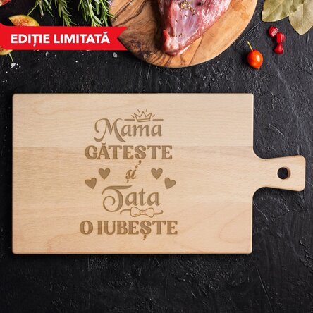 Tocător premium din lemn - Mama și tata