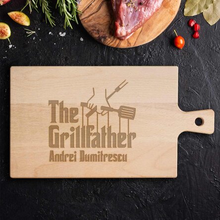Tocător premium personalizat cu mâner - The Grillfather 2