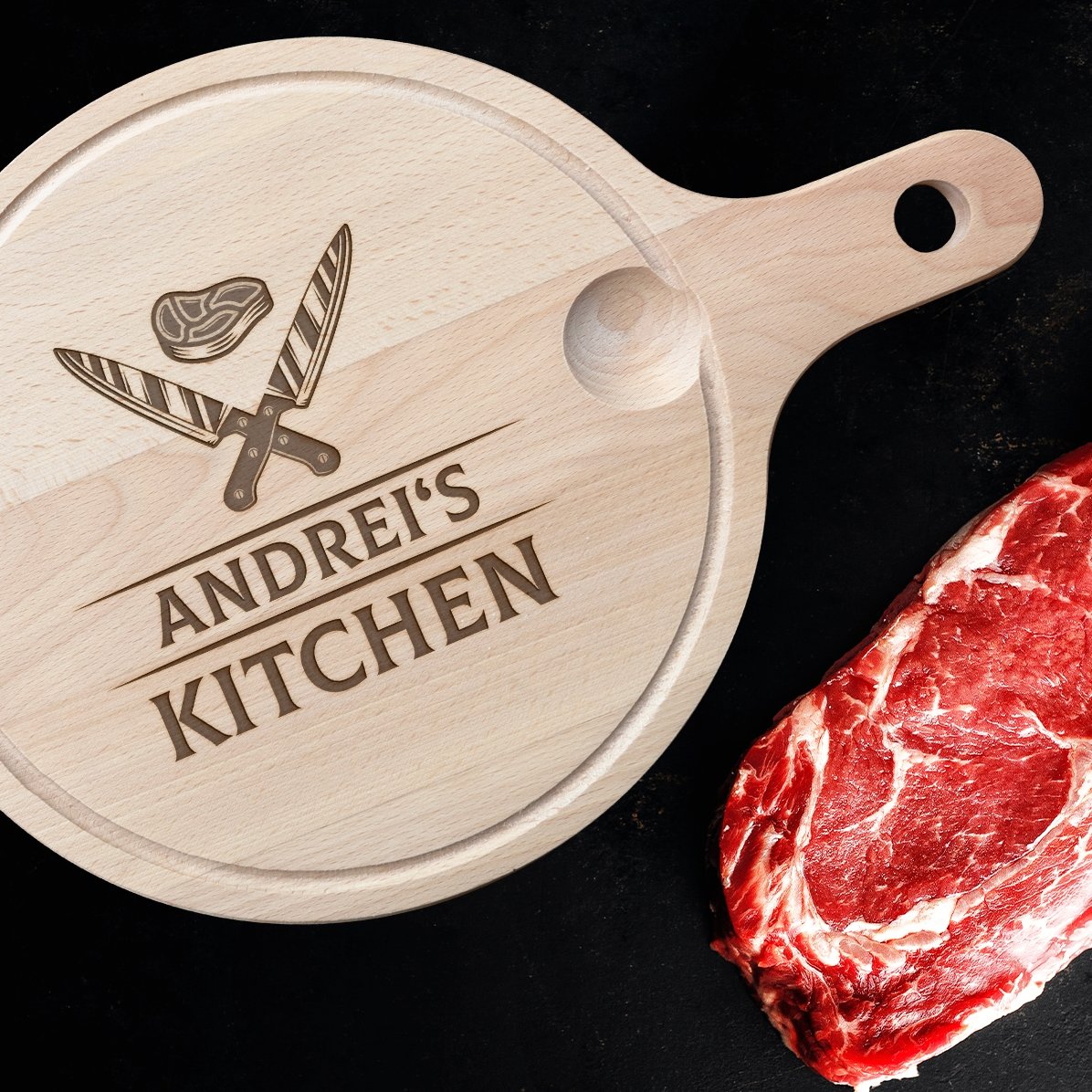 Tocător rotund cu mâner personalizat - Cuțite