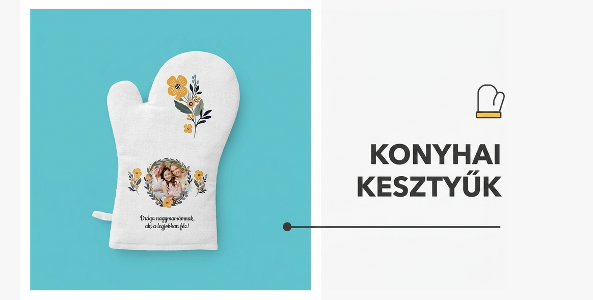 Személyre szabott sütőkesztyűk és konyhai kiegészítők