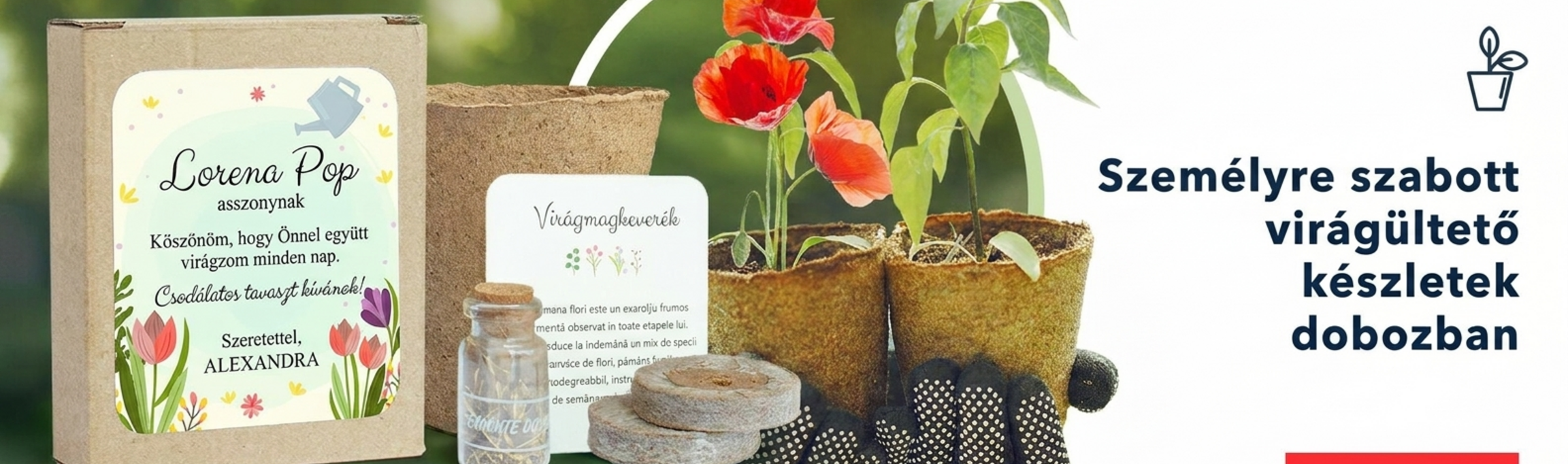 Virágültető készletek személyre szabott dobozokban