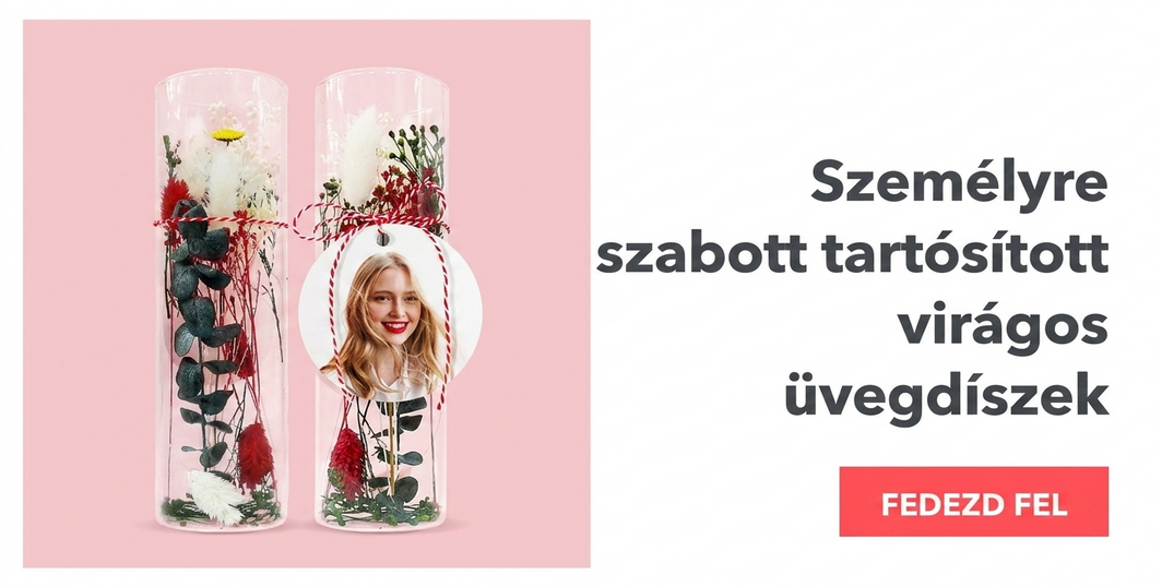 Személyre szabott üveg dísztárgyak konzervált virágokkal