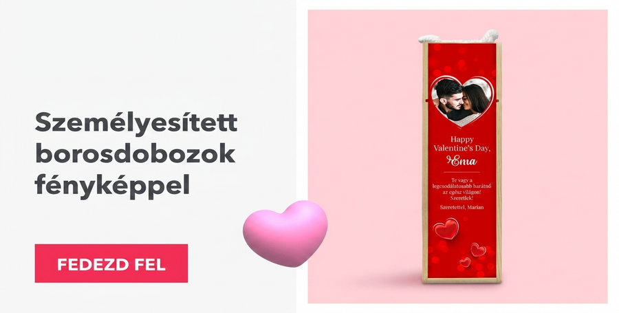 Személyre szabott borosdobozok Valentin-napi fotóval
