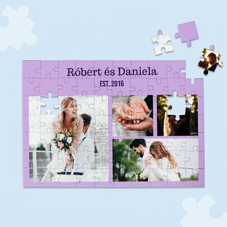 Személyre szabott puzzle 4 fotóval és szöveggel, 28x19 cm - Édes emlékek