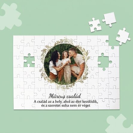 Személyre szabott puzzle fotóval és szöveggel 28x19 cm - Család