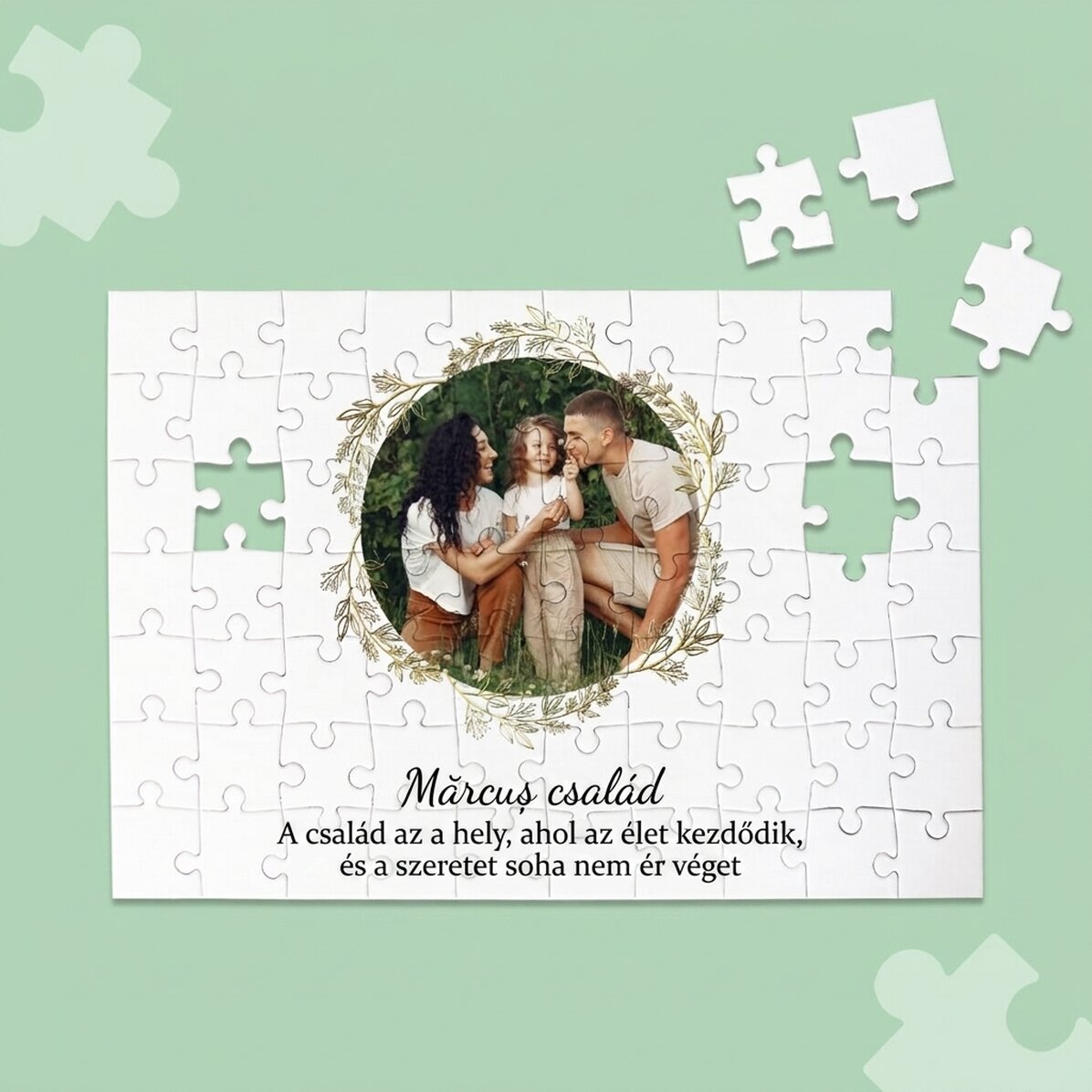 Személyre szabott puzzle fotóval és szöveggel 28x19 cm - Család
