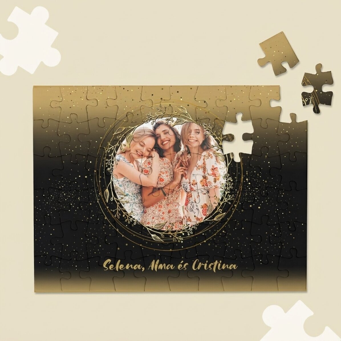 Személyre szabott puzzle fotóval és szöveggel, 20x15 cm - Arany keret