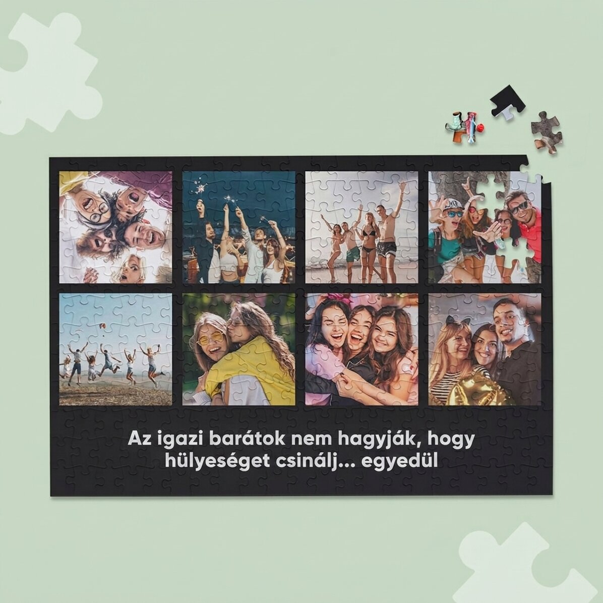Személyre szabott puzzle 8 fotóval és szöveggel, 36x24 cm