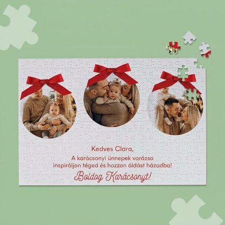 Személyre szabott puzzle 3 fotóval és szöveggel, 36x24 cm - Boldog ünnepeket!