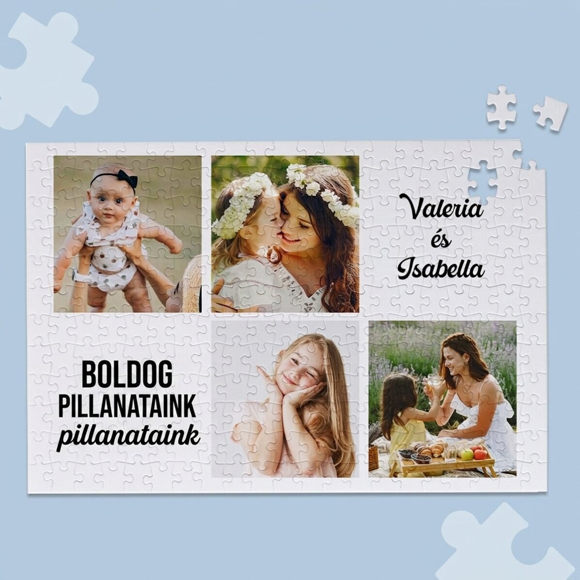 Személyre szabott puzzle 4 fotóval és szöveggel, 40x28,5 cm - Pillanatok