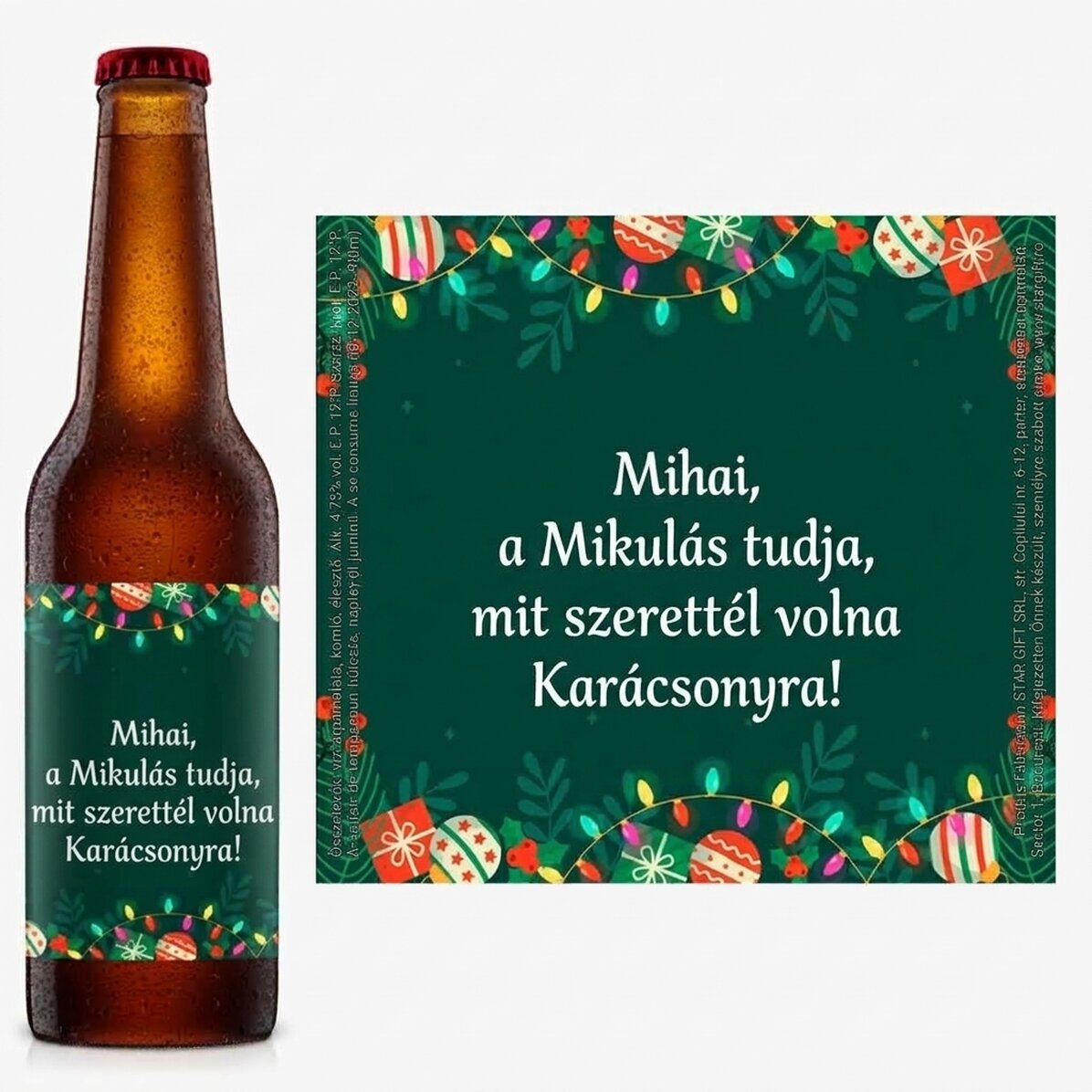 Személyre szabott sör szöveggel - zöld háttér