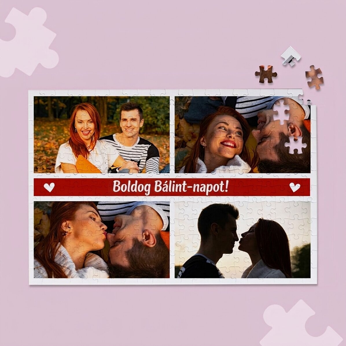 Személyre szabott puzzle 4 fotóval és szöveggel, 36x24 cm - Pillanatok