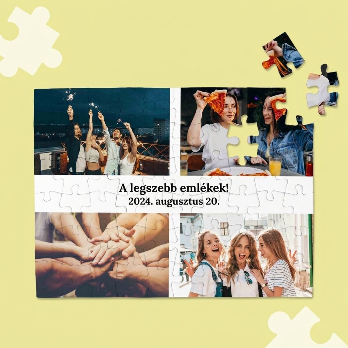 Személyre szabott puzzle 4 fotóval és szöveggel, 28x19 cm - Legkedvesebb emlékeid