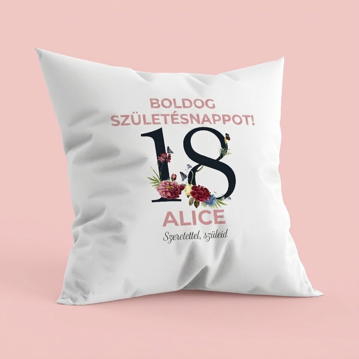 Személyre szabott párna szöveggel - 18. születésnap