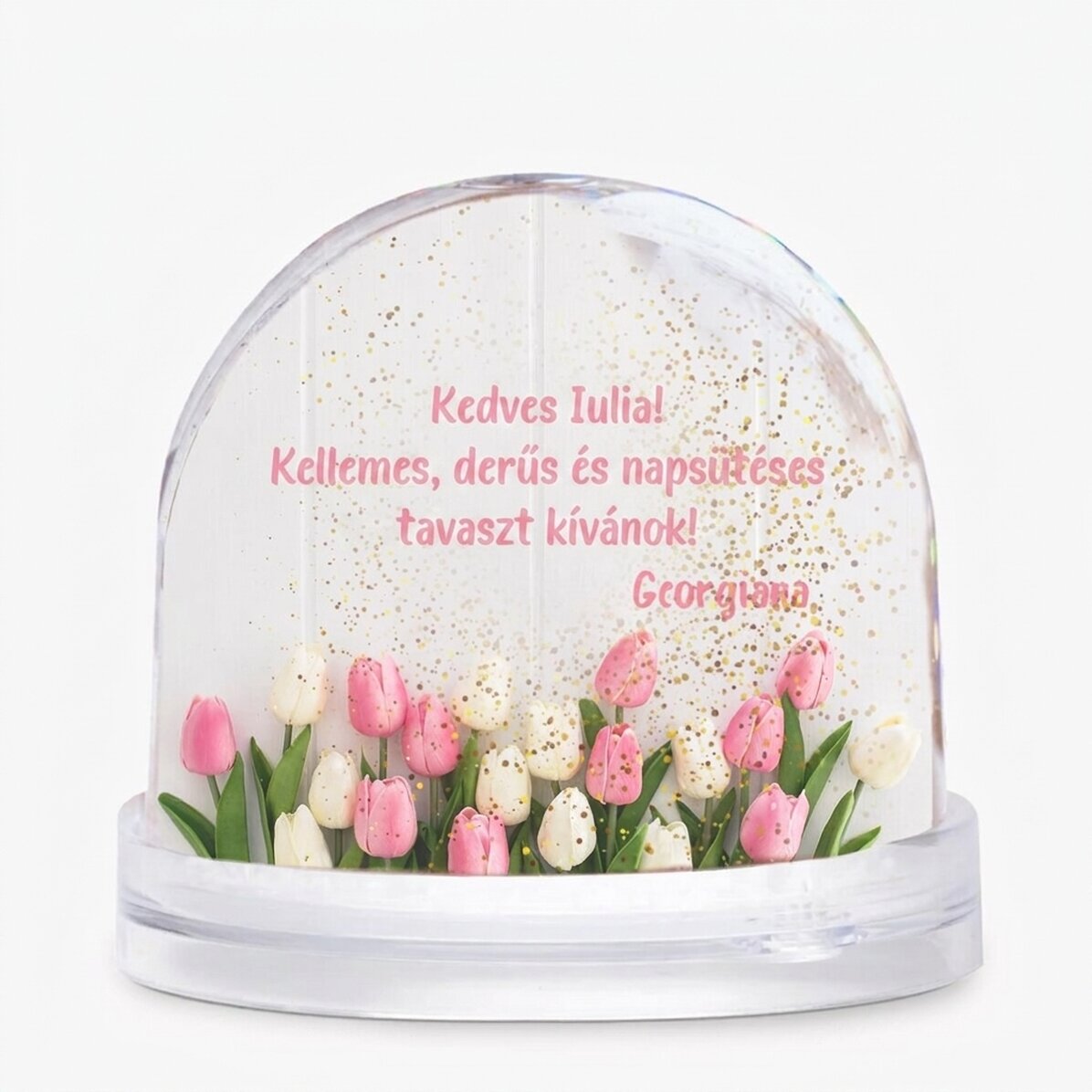 Személyre szabott asztali földgömb fotóval és szöveggel – Kellemes tavaszt kívánunk!