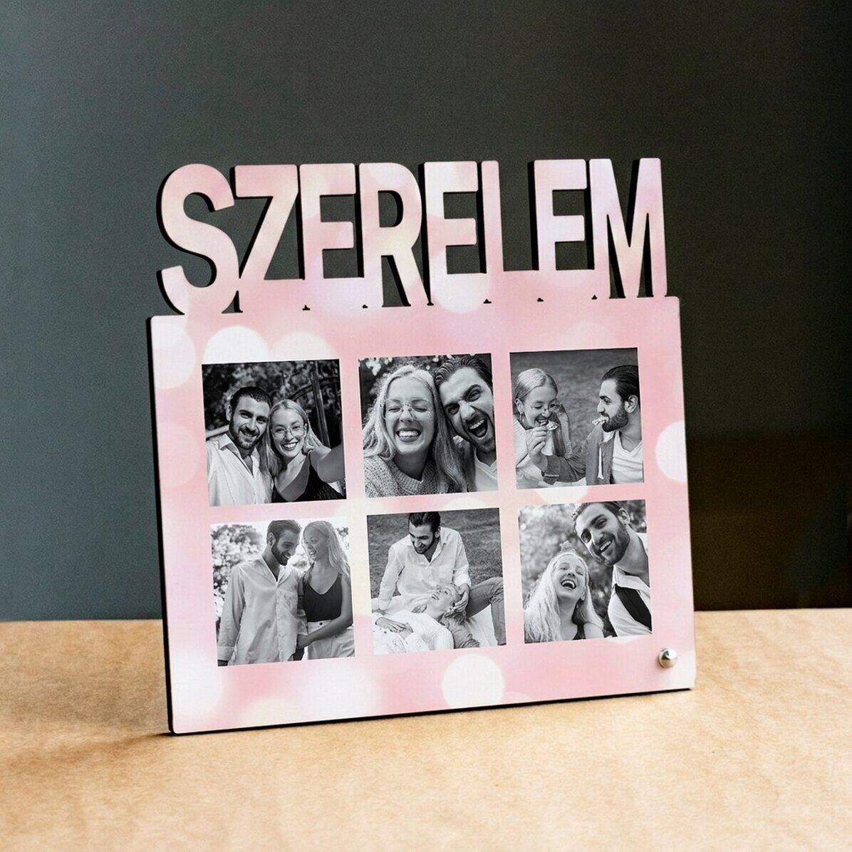 Személyre szabott asztali képkeret 6 fotóval - LOVE modell