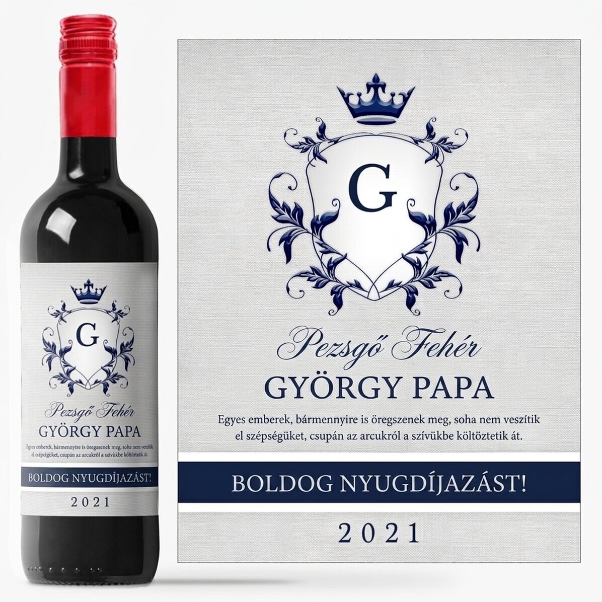 Személyre szabott bor szöveggel nyugdíjazáshoz