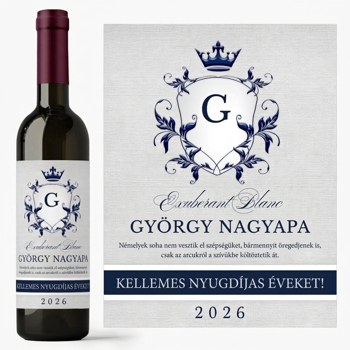 Személyre szabott bor szöveggel nyugdíjazáshoz