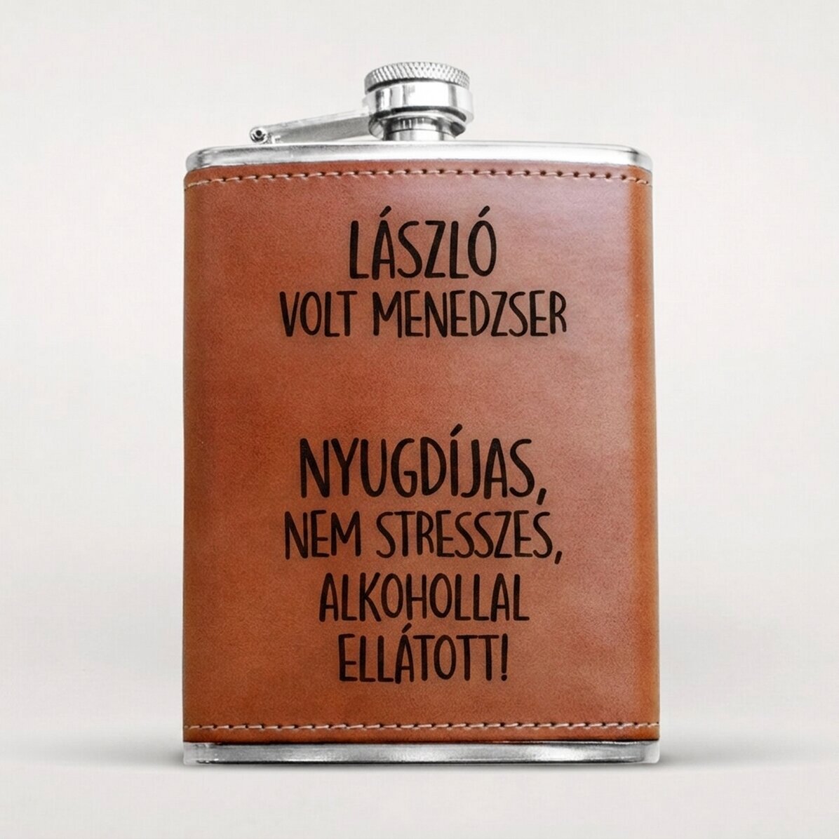 Személyre szabott, bőrborítású zsebpalack - Vendégház