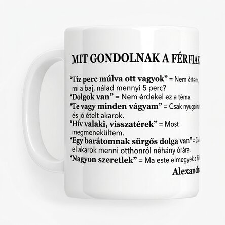 Személyre szabott bögre szöveggel - Mit gondolnak a férfiak