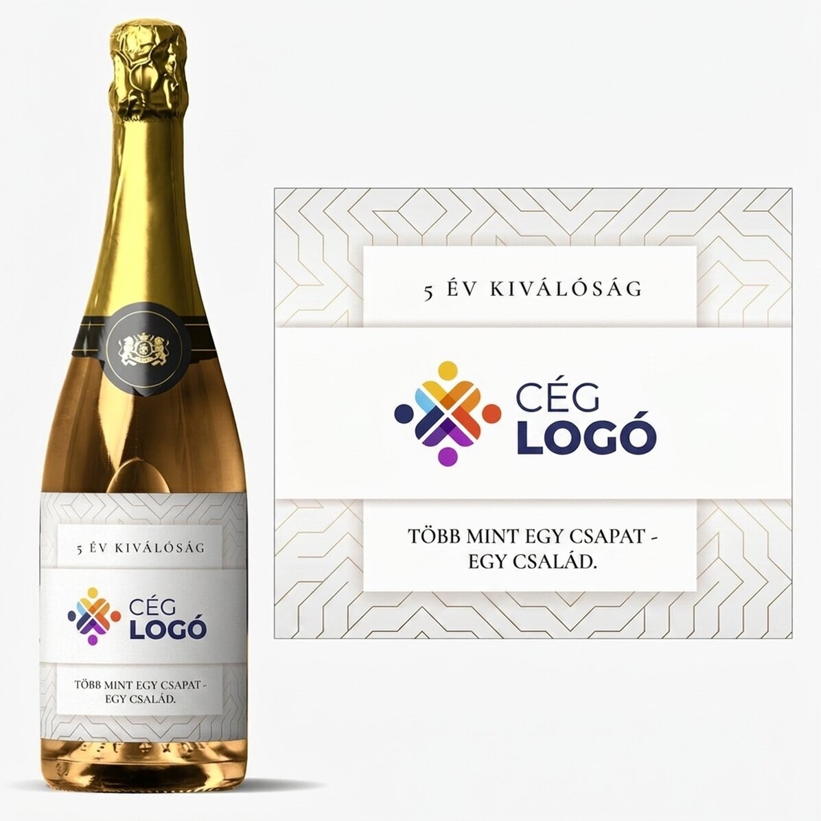Személyre szabott pezsgő szöveggel, fehér változat - Márka évforduló