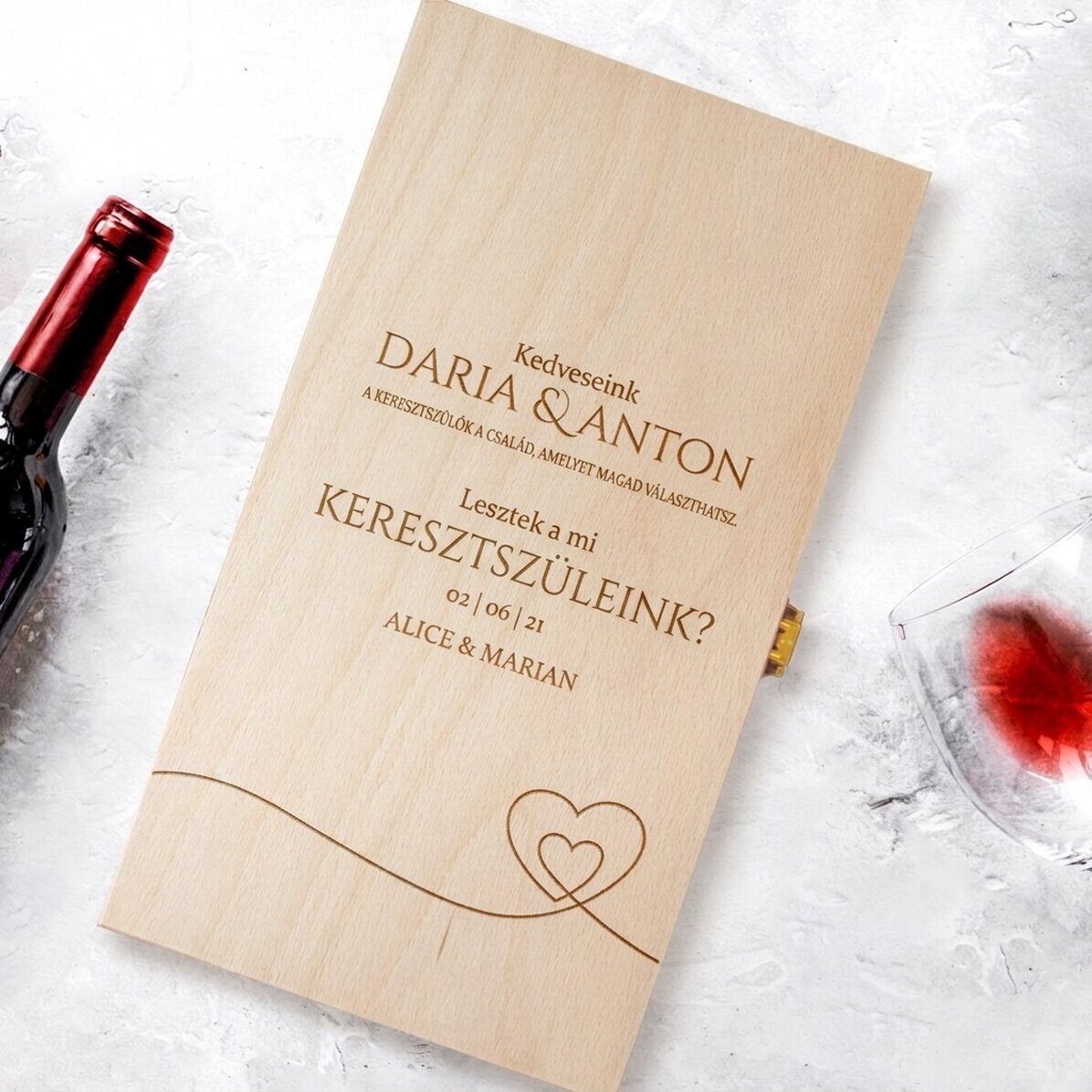 Személyre szabott borosdoboz két palackhoz – Keresés keresztapákra