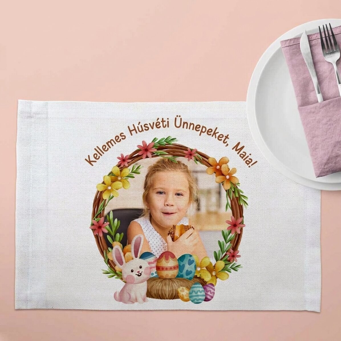 Személyre szabott tányértartó fotóval és szöveggel - Boldog húsvétot!