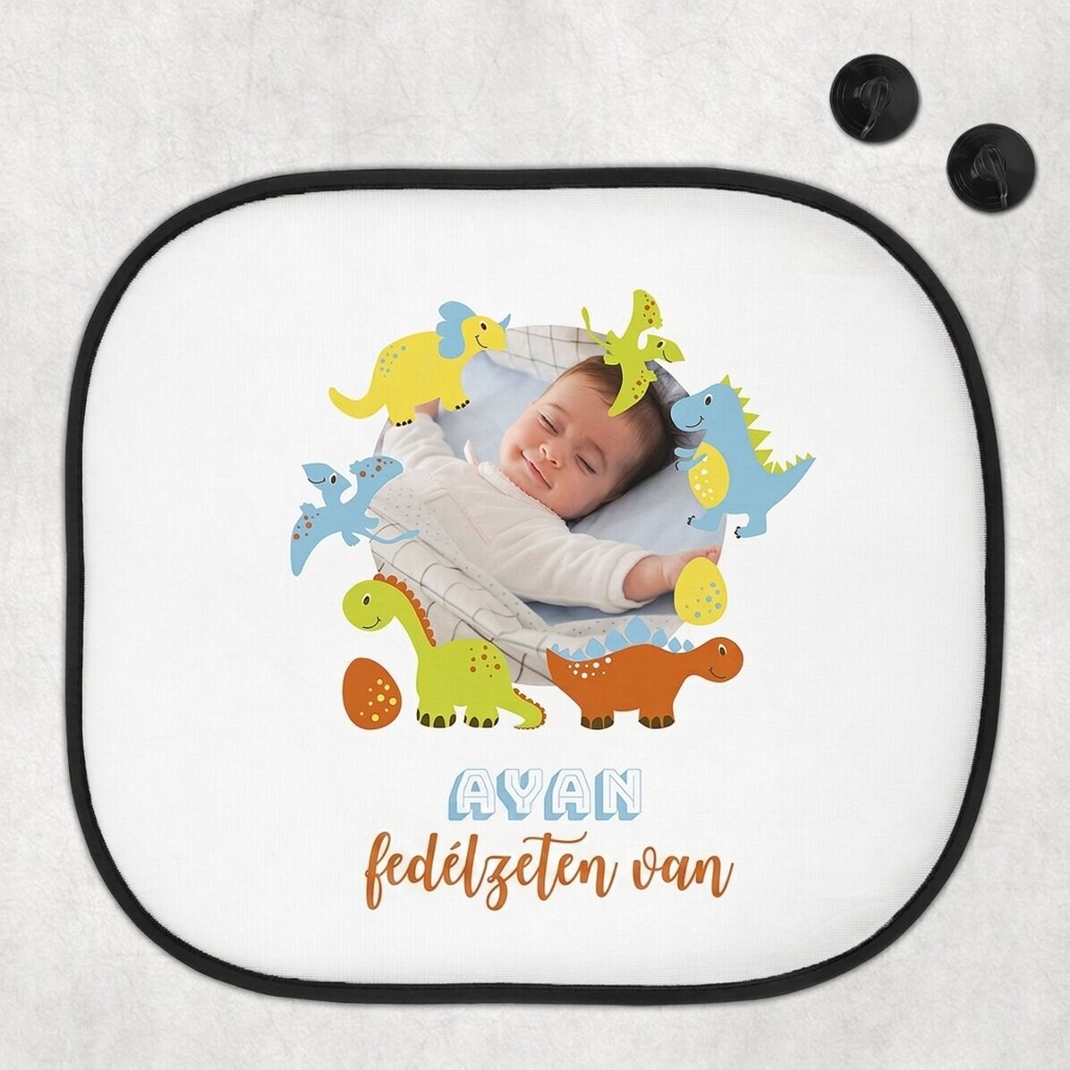 Személyre szabott autó napellenző fotóval és szöveggel - Baby on board fiúknak