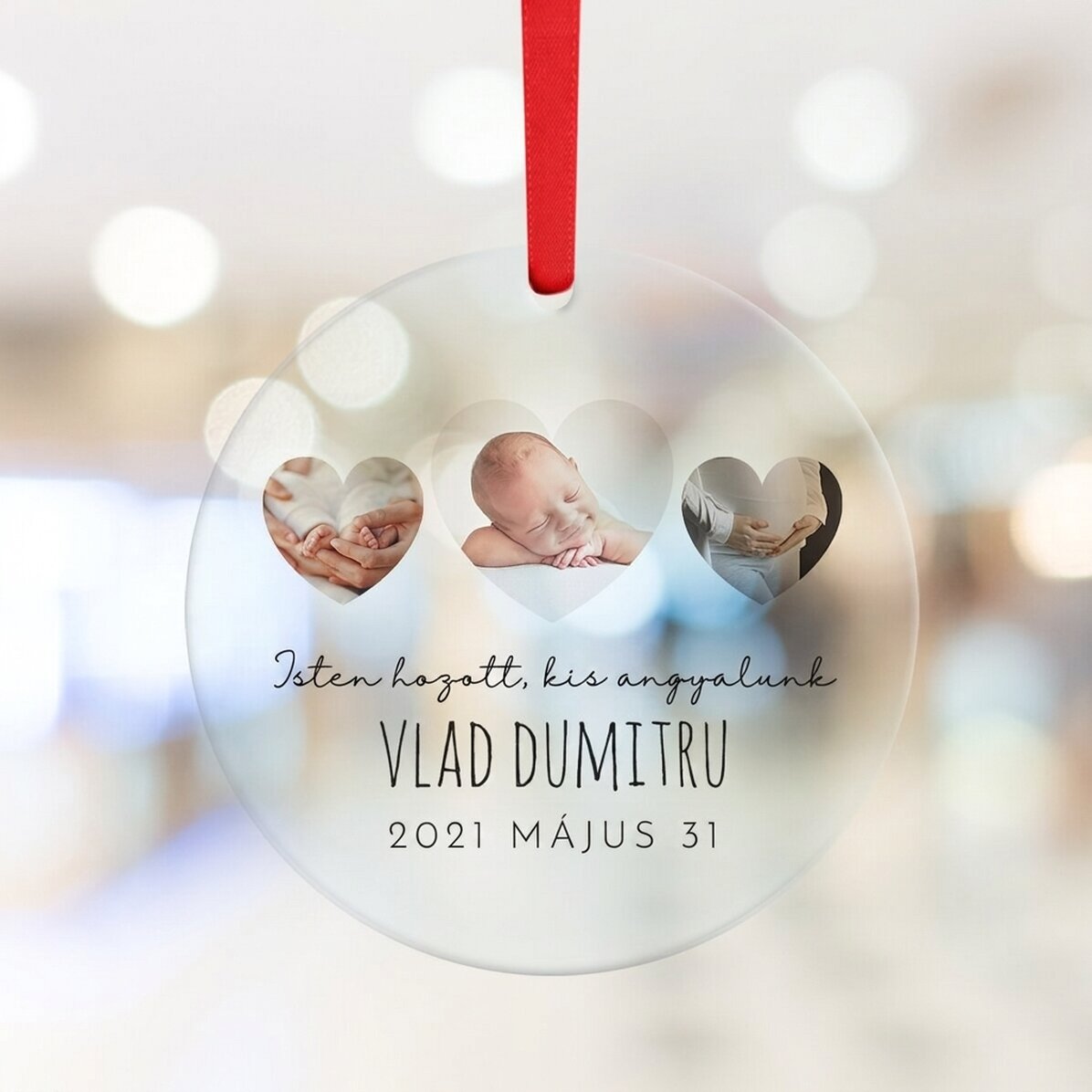 Személyre szabott kerek dísz szöveggel és fotóval - Újszülött