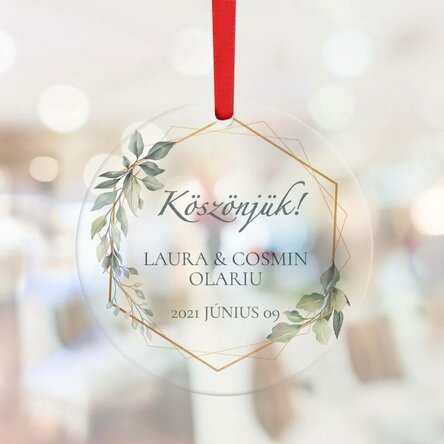 Személyre szabott kerek dísz szöveggel - Köszönöm (fehér)