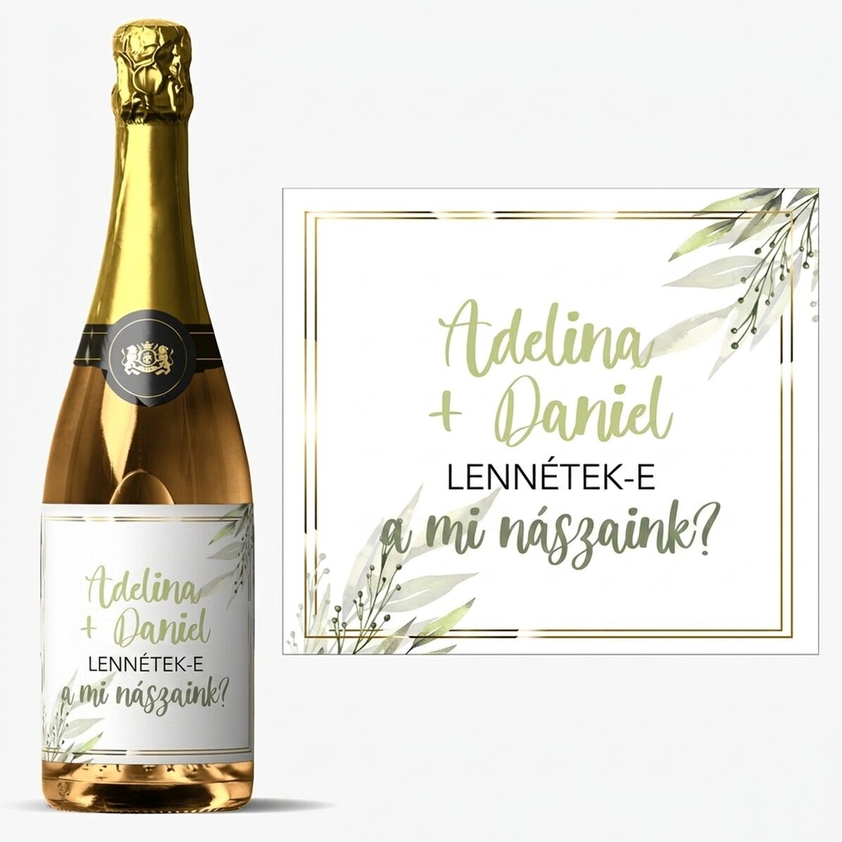 Személyre szabott pezsgő szöveggel - Szeretnétek a keresztapáink lenni?