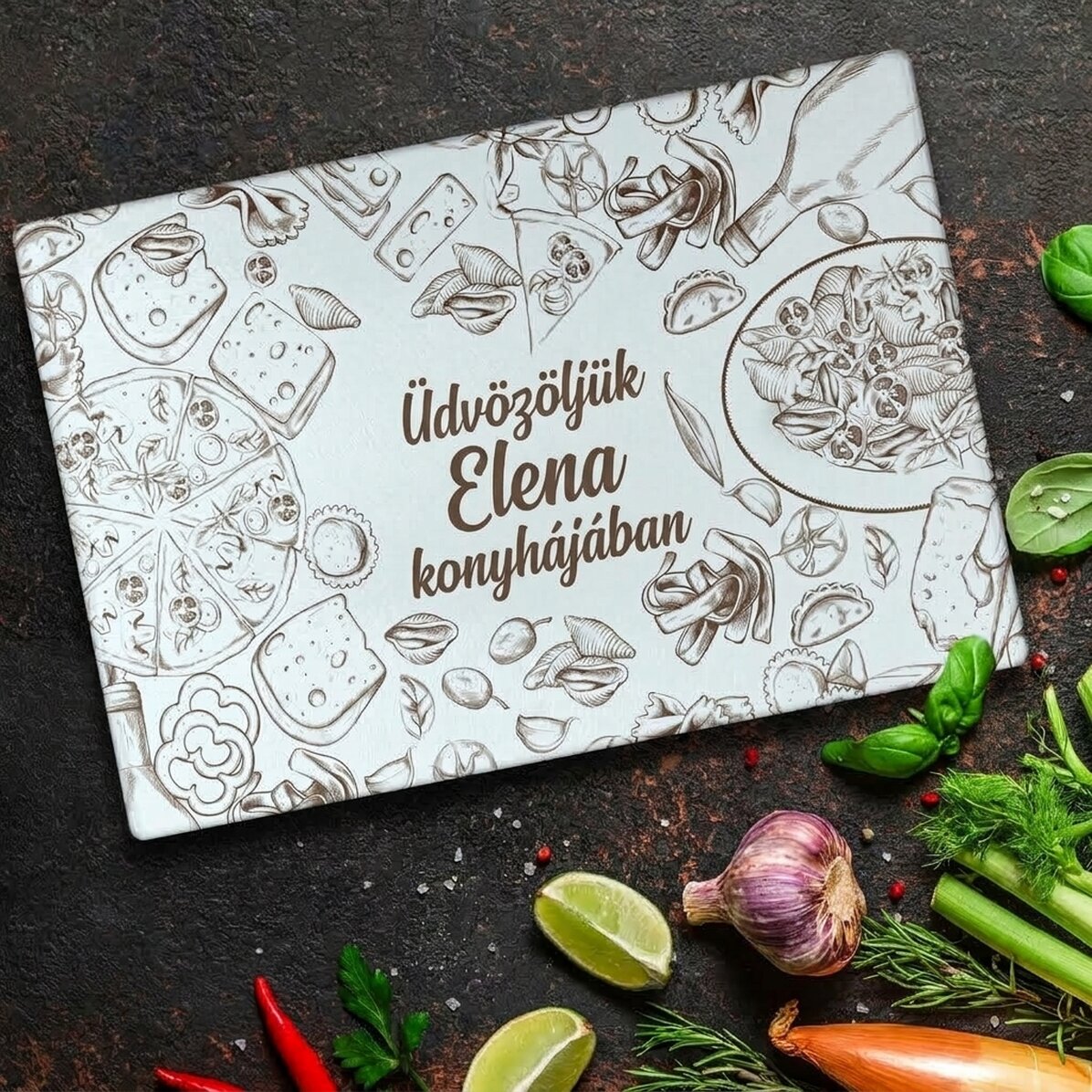 Személyre szabott üveg aprító szöveggel - Üdvözöljük a konyhában!