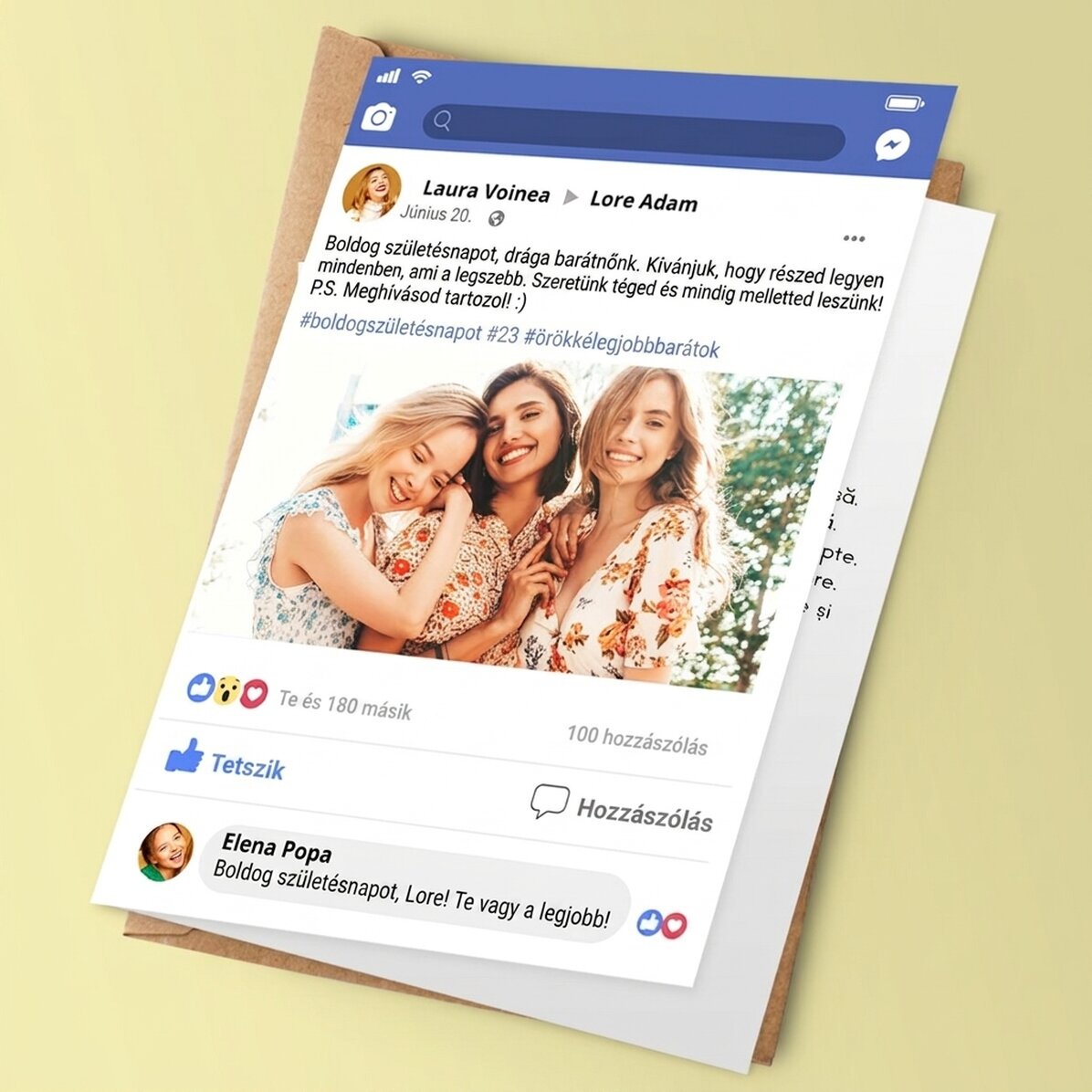 Személyre szabott üdvözlőkártya – Facebook-bejegyzés