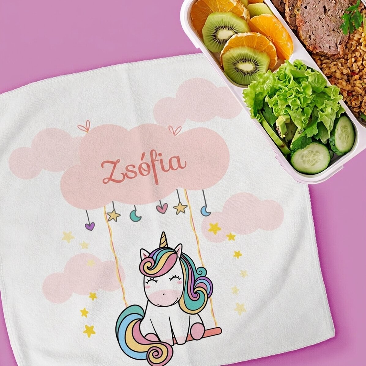 Személyre szabott törölköző szöveggel gyerekeknek - Cute Unicorn