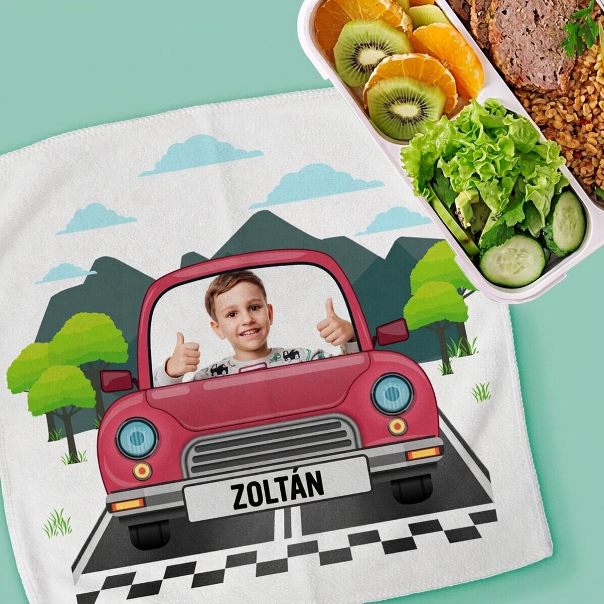 Személyre szabott törölköző fotóval és szöveggel gyerekeknek - Autó