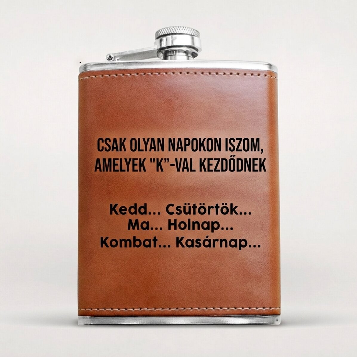 Személyre szabott, bőrborítású flaska – Csak azt iszom...