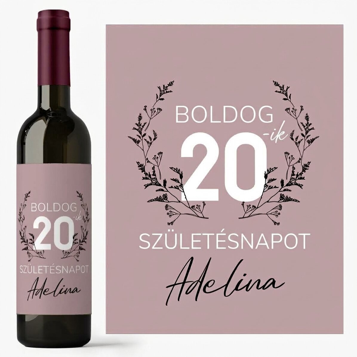 Személyre szabott bor születésnapi felirattal - Virágos