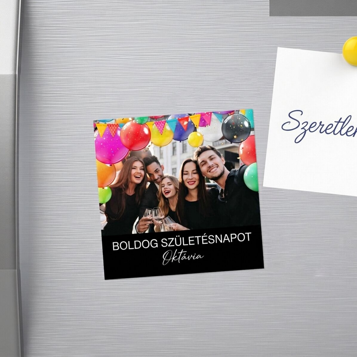 10x10-es mágnes, személyre szabott fotóval és szöveggel – Boldog születésnapot!
