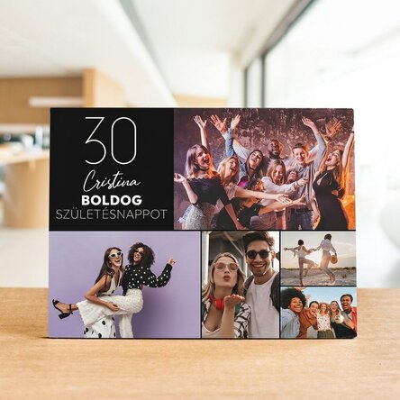 Személyre szabott asztali képkeret 5 fotóval és szöveggel – Boldog születésnapot!