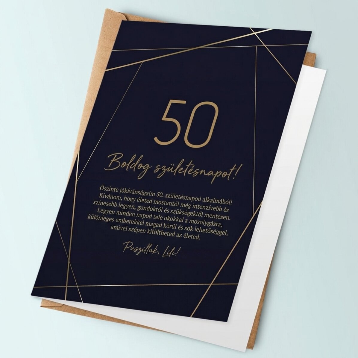 Személyre szabott üdvözlőkártya szöveggel - Arany 50