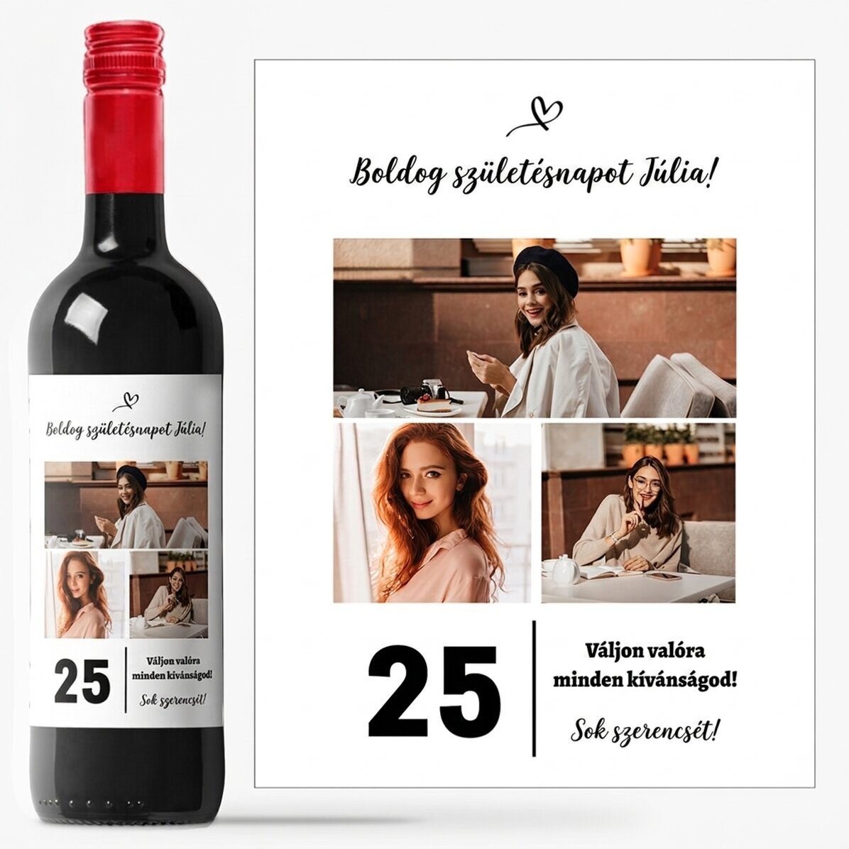Személyre szabott bor szöveggel és 3 fotóval születésnapra - 25
