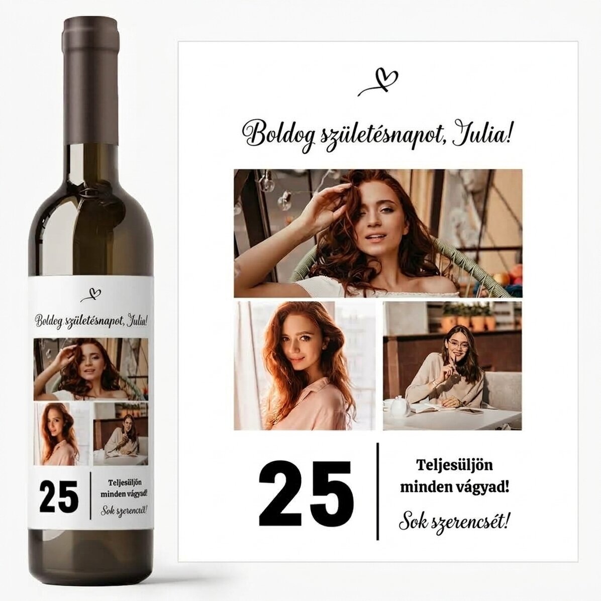 Személyre szabott bor szöveggel és 3 fotóval születésnapra - 25