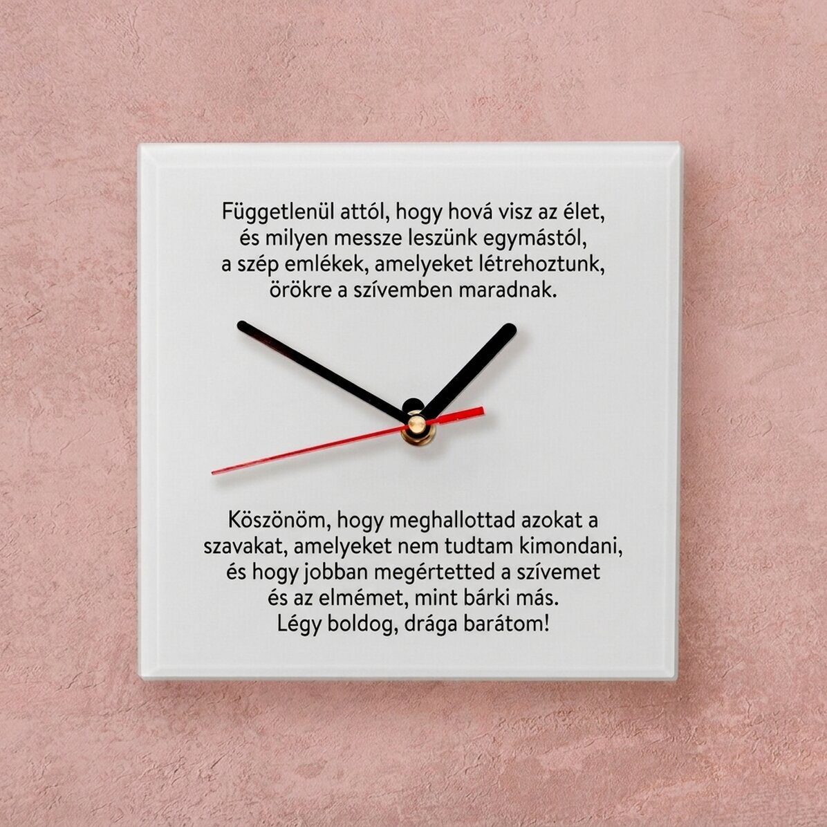 Személyre szabott négyzet alakú óra üzenettel