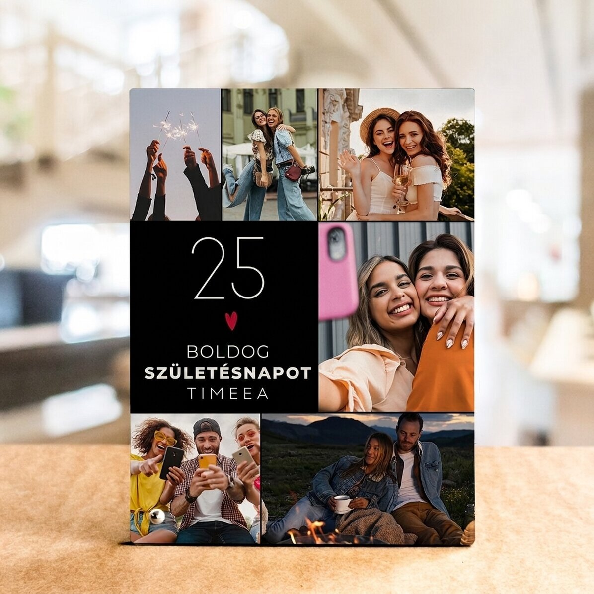 Személyre szabott asztali képkeret 6 fotóval és szöveggel – Boldogság