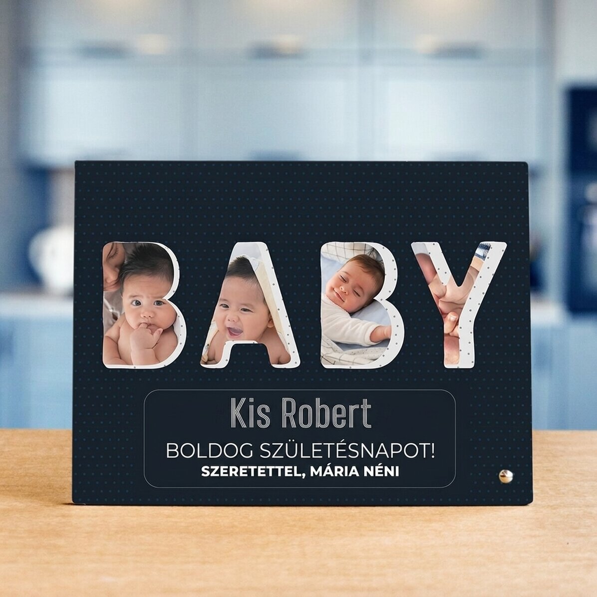 Személyre szabott asztali képkeret 4 fotóval és szöveggel - Baba